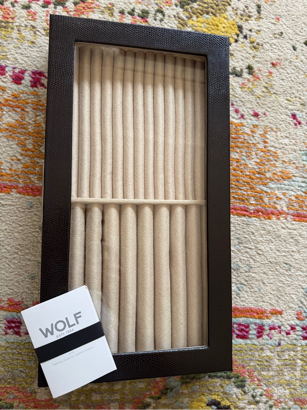 WOLF Black Jewelry Ring Tray with Beige Interior
